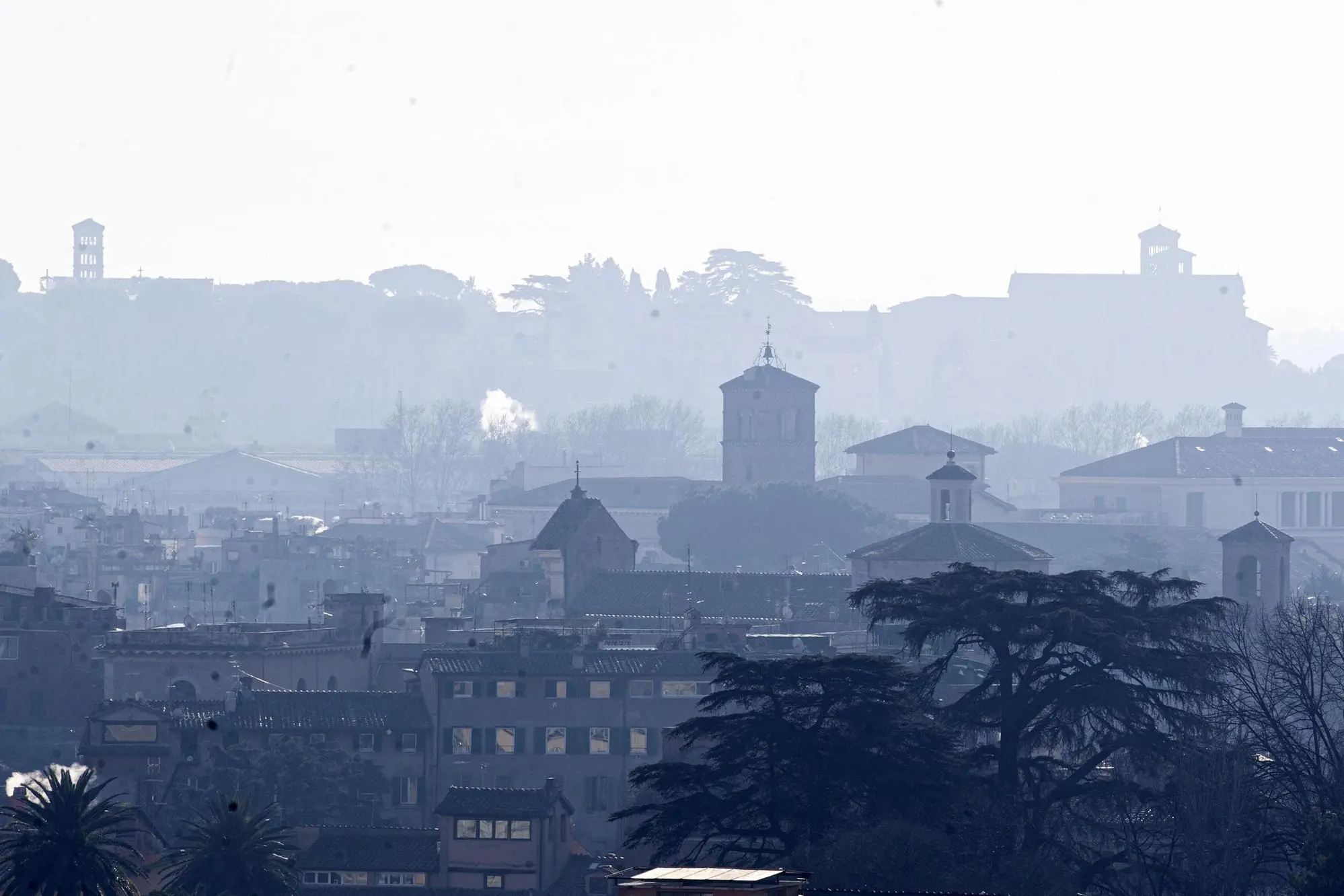 Roma assediata dallo smog, una foto simbolo di inquinamento (Ansa)