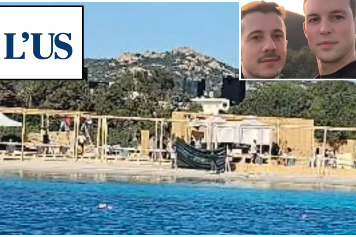 Gli sposi (Instagram) e la i preparativi in spiaggia (foto Busia-L'Unione Sarda)