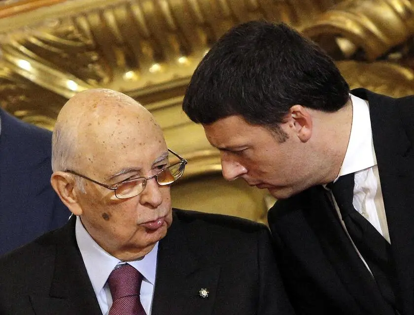 Il Presidente della Repubblica Giorgio Napolitano e il premier Matteo Renzi (Ansa)