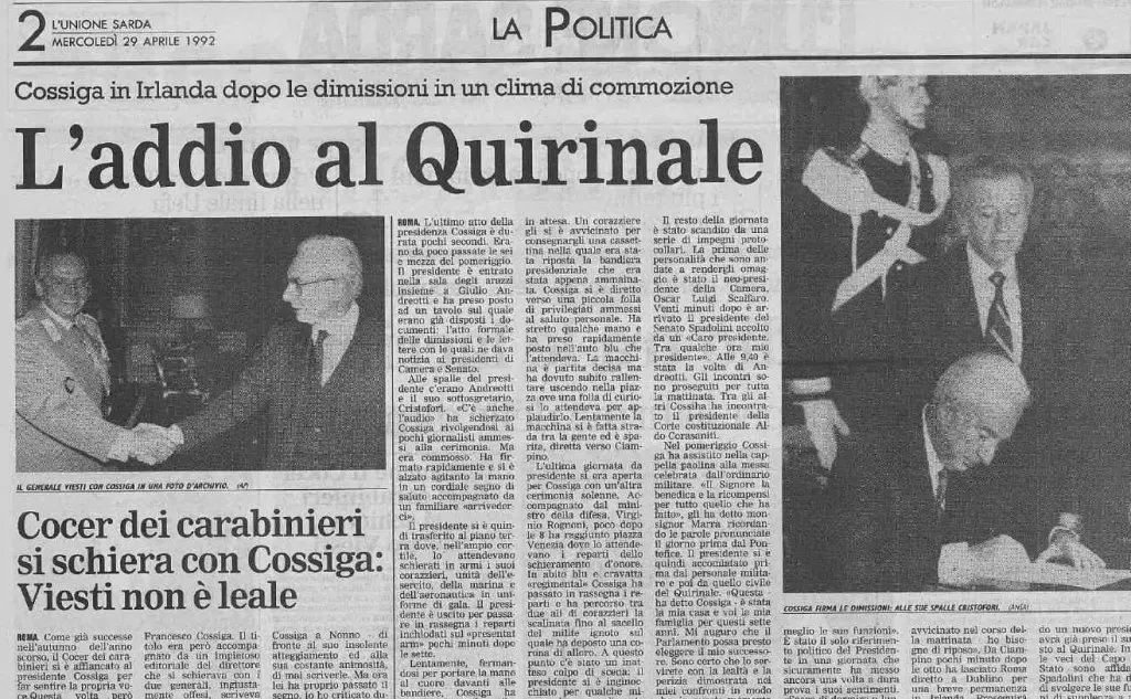 Tre giorni dopo l'annuncio la firma per il definitivo addio al Quirinale