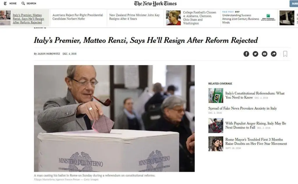 La notizia sul New York Times