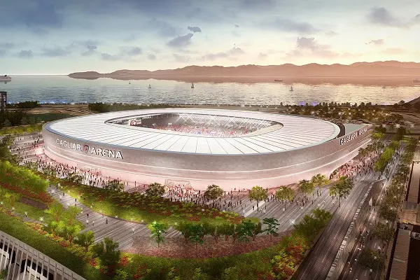 Uno dei tanti render dello nuovo stadio del Cagliari (L'Unione Sarda)