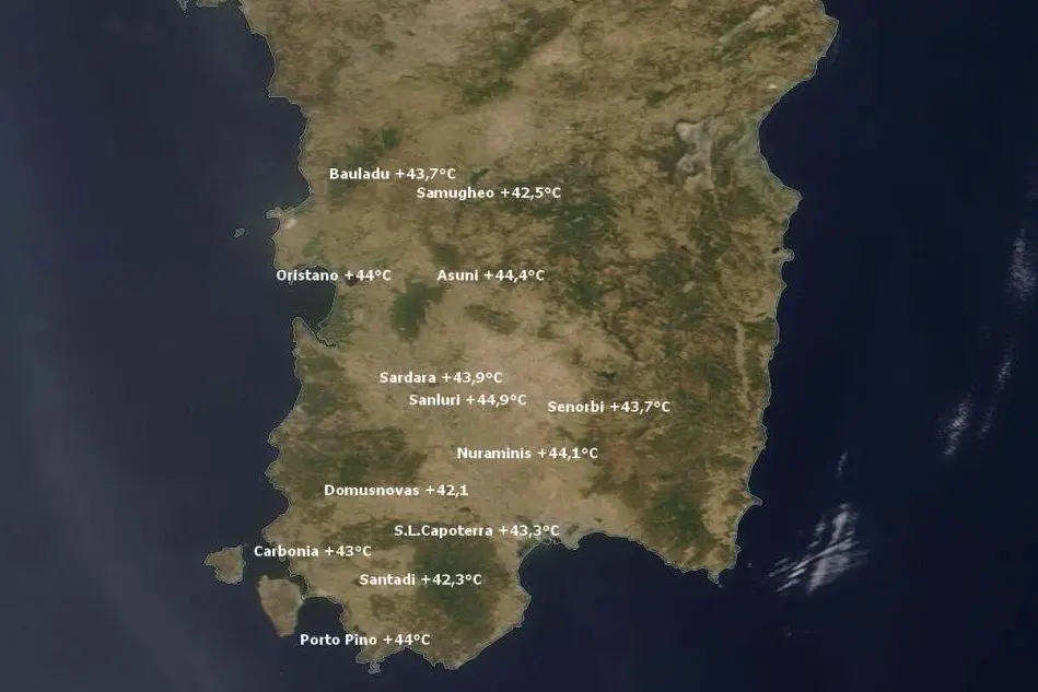 Le temperature nella parte sud della Sardegna
