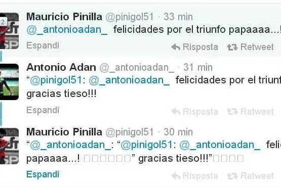Lo scambio di tweet tra Pinilla e Adan