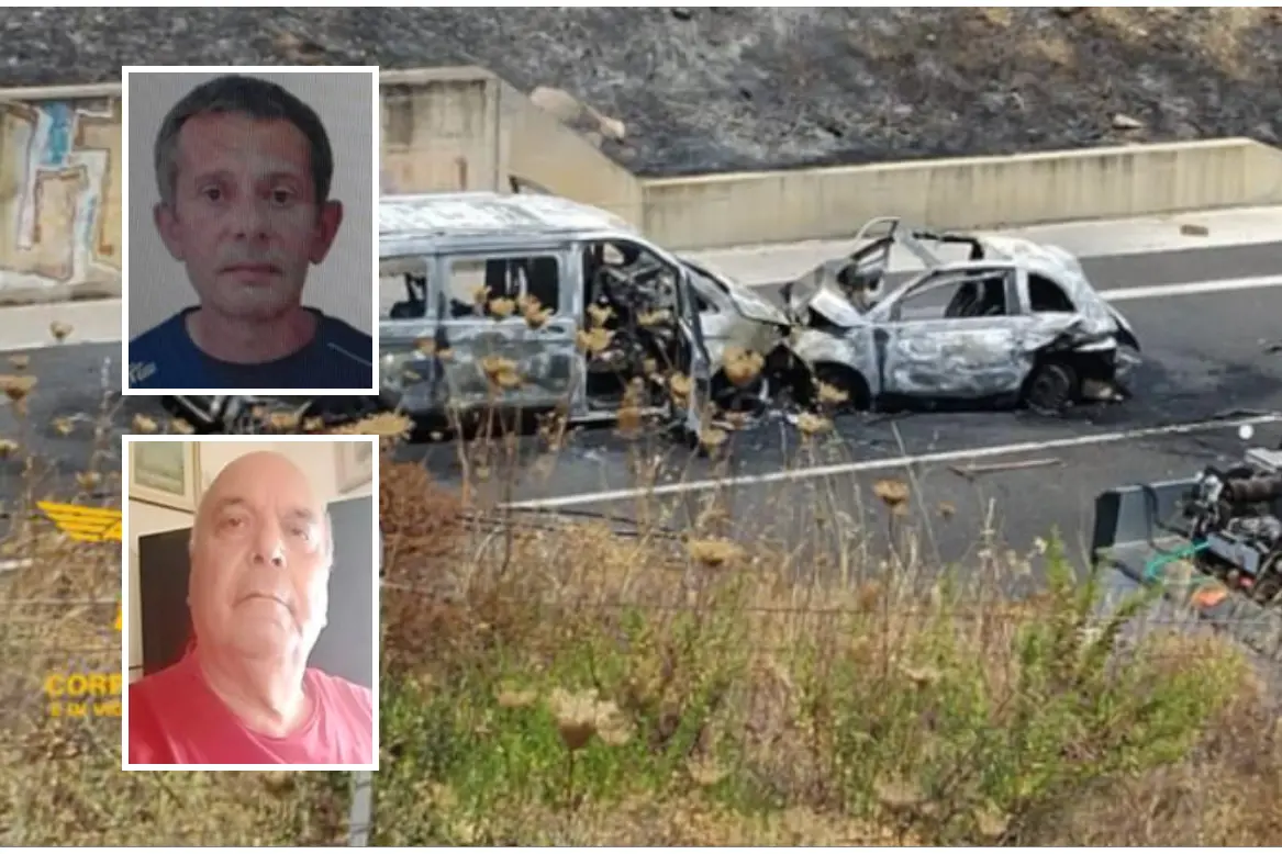 The site of the tragedy and the two victims in the panels (above Giuliano Ortu, below Rodolfo Monaco)