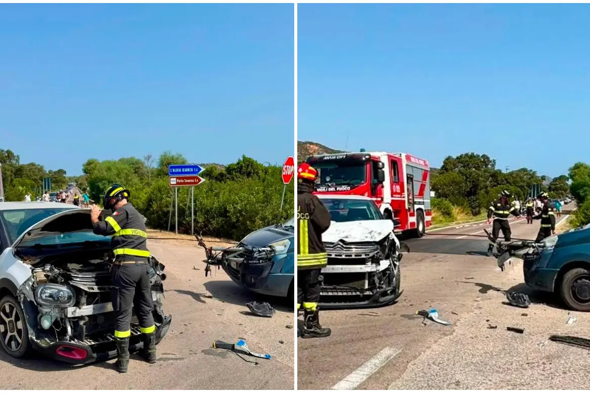 L'incidente sulla statale 125, coinvolti un'automobile e un furgoncino (Foto: Vigili del fuoco)