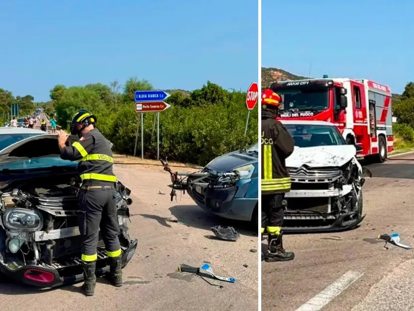 L'incidente sulla statale 125, coinvolti un'automobile e un furgoncino (Foto: Vigili del fuoco)