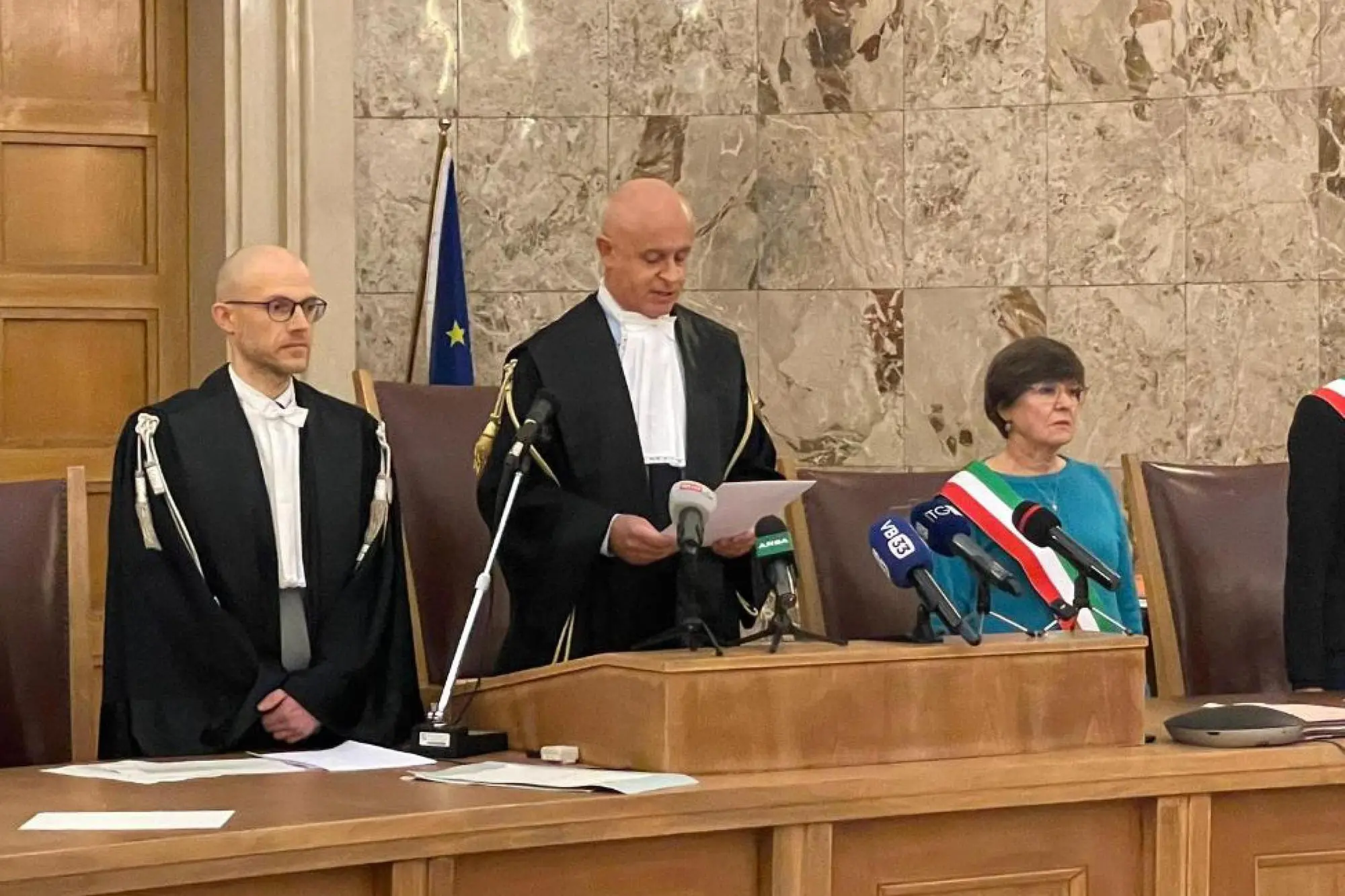 La lettura della sentenza di condanna all'ergastolo per Benno Neumair a Bolzano (Ansa)