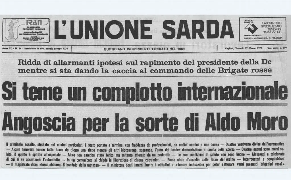 La prima pagina de L'Unione Sarda del 17 marzo 1978