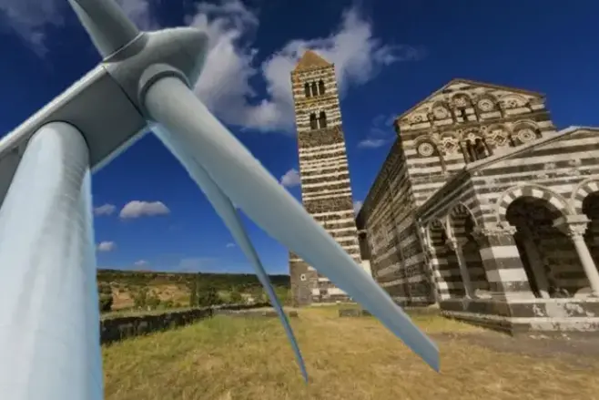 La basilica di Saccargia minacciata dalle pale eoliche (Archivio)