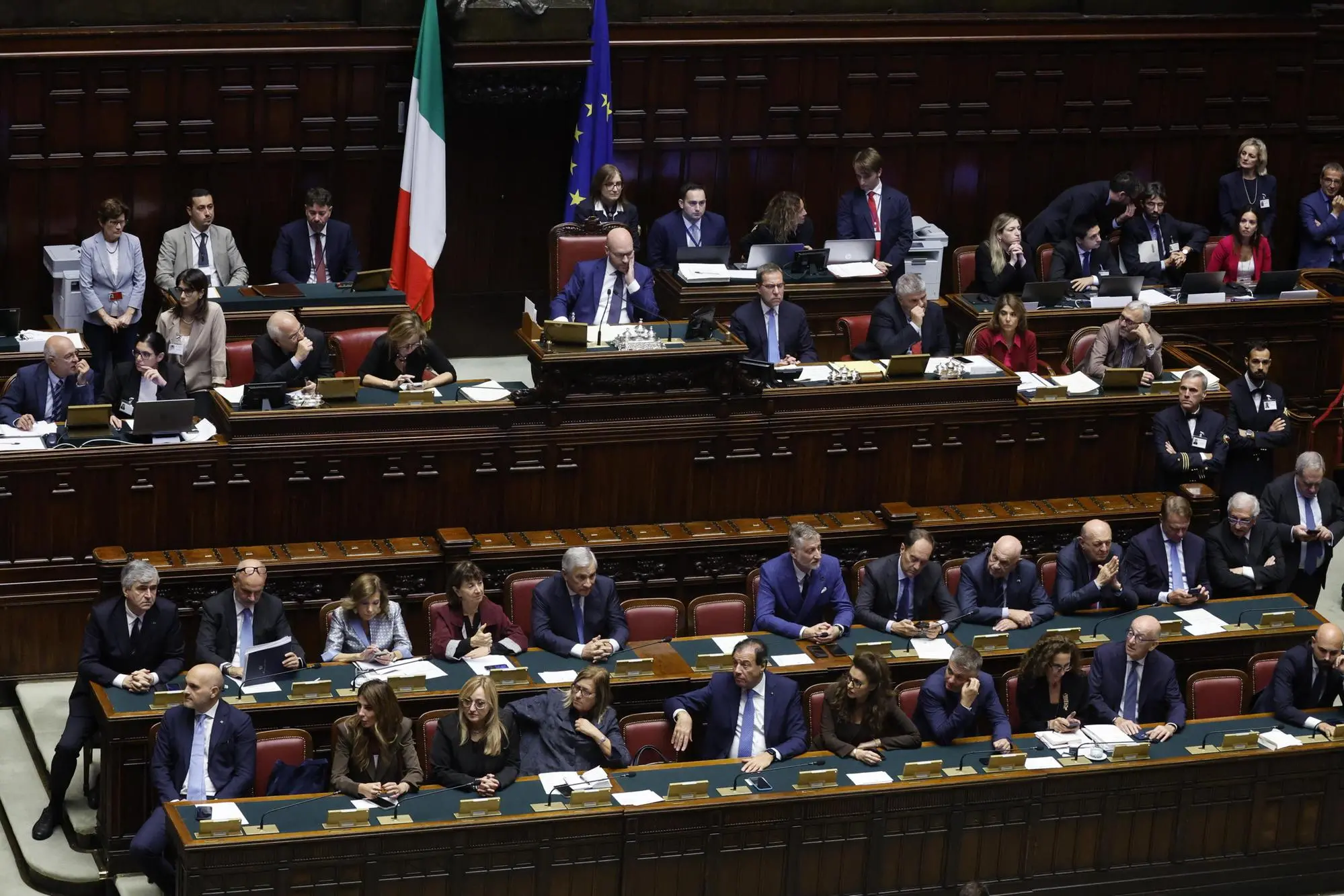 I banchi del governo, durante le dichiarazioni sul voto finale sulla Legge elettorale, Camera dei Deputati, Roma 8 ottobre 2026. ANSA/FABIO FRUSTACI