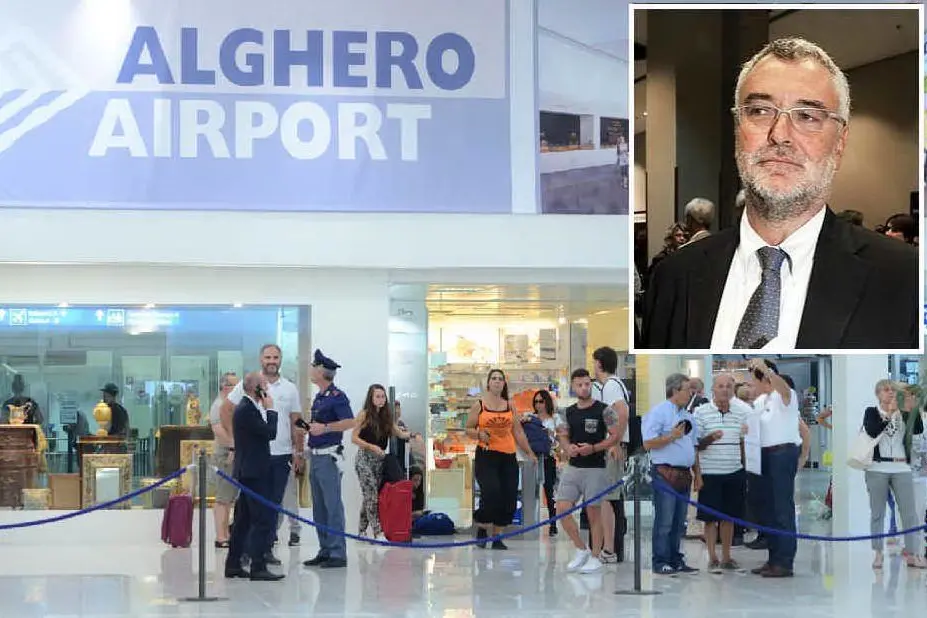 L'aeroporto di Alghero; nel riquadro, Roberto Barbieri
