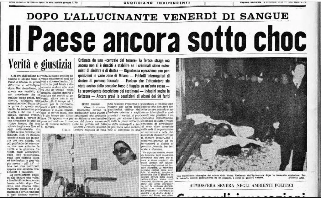 La notizia dell'attentato in prima pagina sull'Unione Sarda