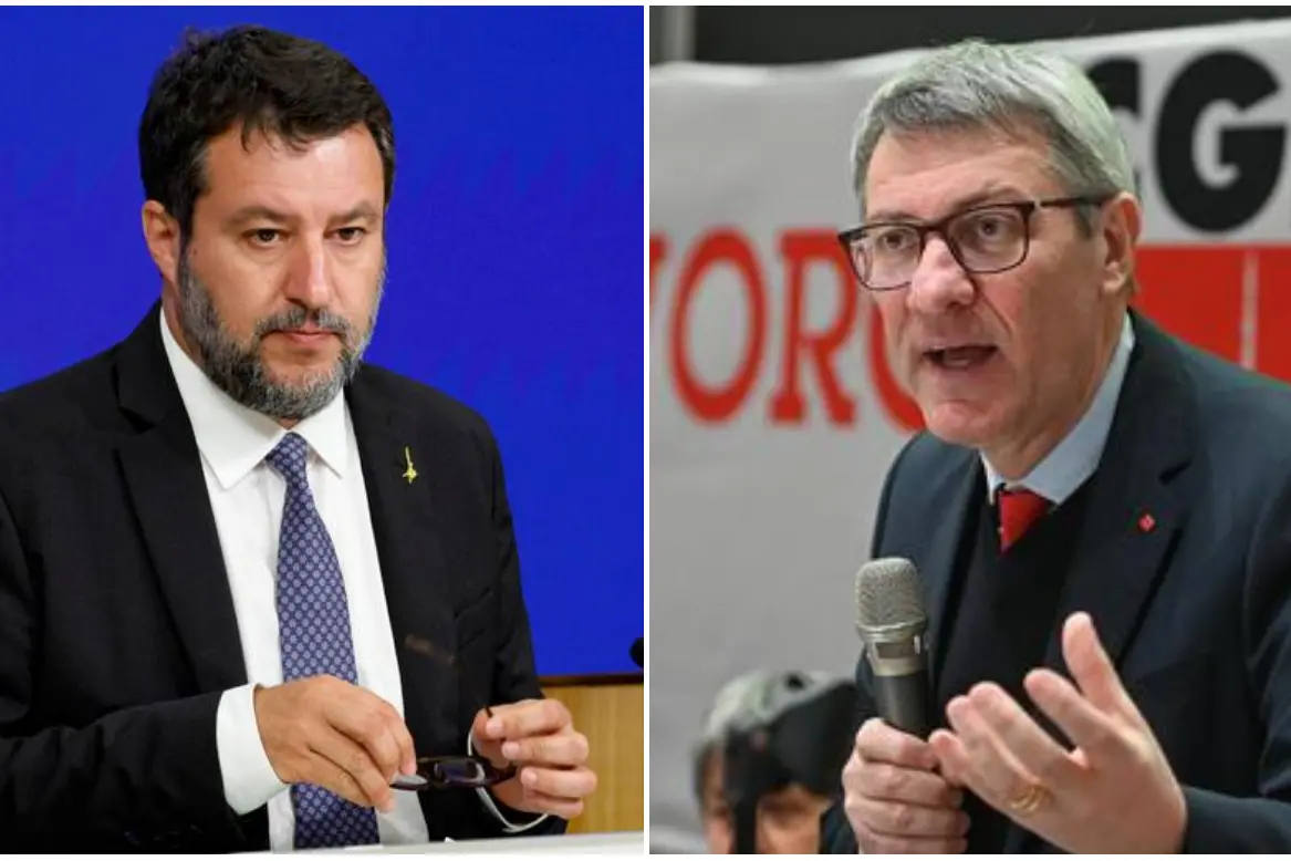 Matteo Salvini e Maurizio Landini (Ansa)