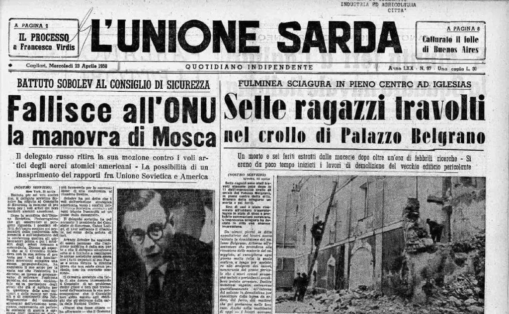 #AccaddeOggi: 23 aprile 1958, un palazzo crolla nel centro di Iglesias. Un morto e sei feriti