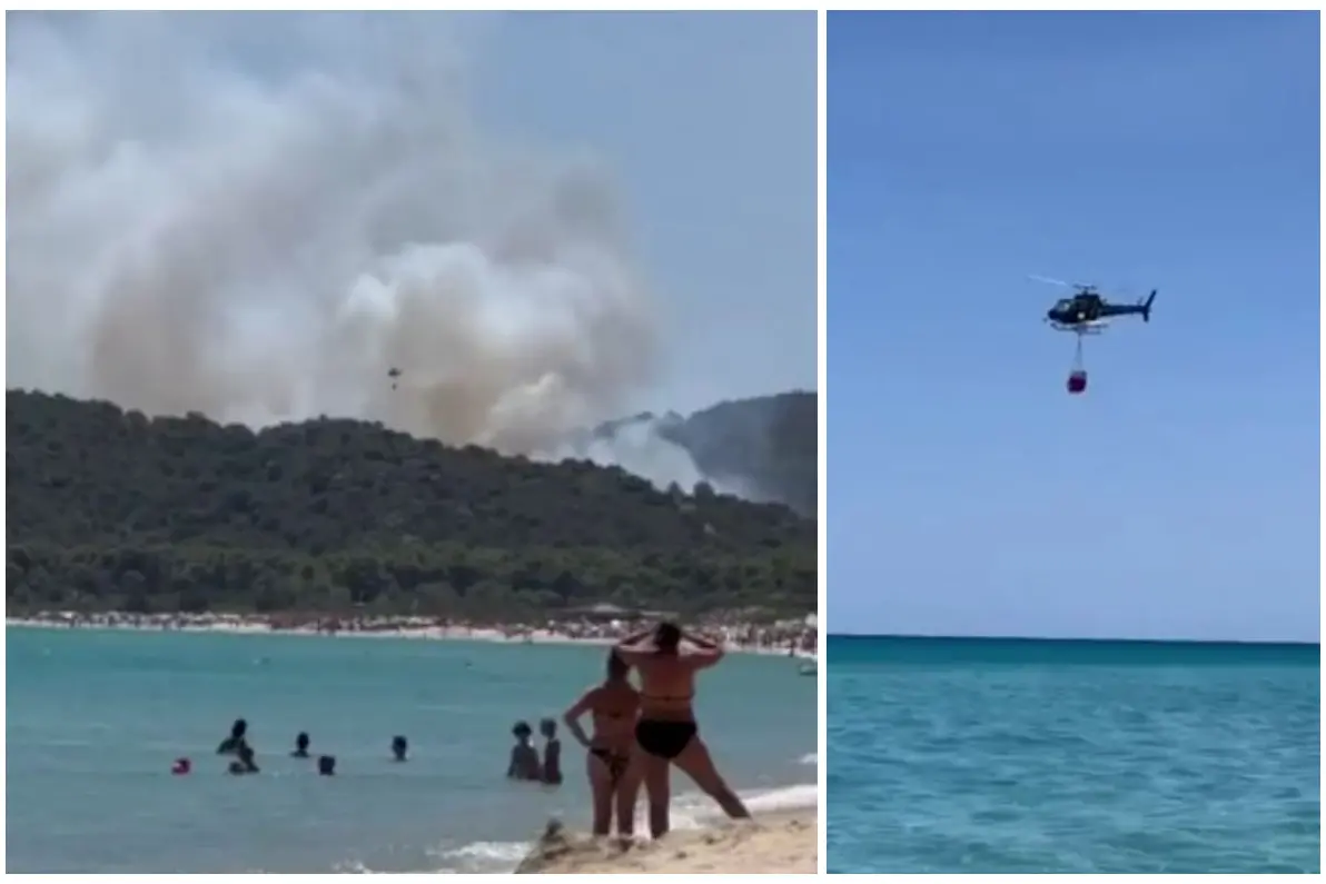 Incendio a due passi dalla spiaggia di Castiadas (frame da video)