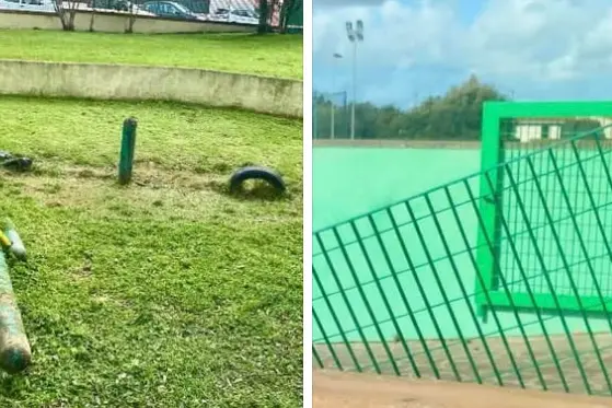 Recinzione e area giochi distrutta a Ossi (foto concessa)