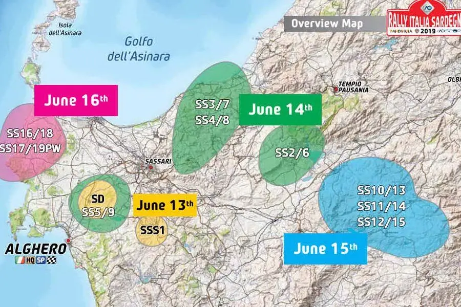La mappa del percorso (foto da sito ufficiale Rally Italia Sardegna)