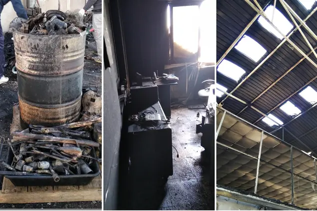 L'officina distrutta dal fuoco a Siliqua (L'Unione Sarda)