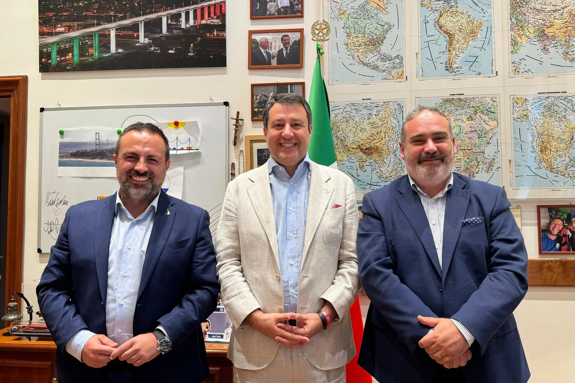 Da sinistra: Michele Pais, Matteo Salvini e Michele Ennas