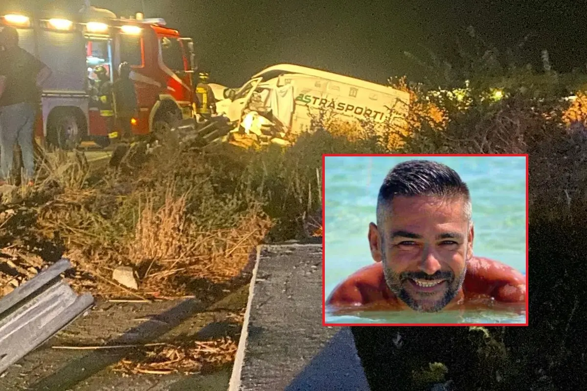 Il luogo dell'incidente mortale a Nuraminis (foto Ignazio Pillosu) e, nel riquadro, la vittima Matteo Porcu