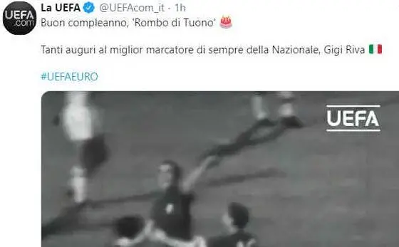 Il tweet della Uefa con gli auguri a Riva