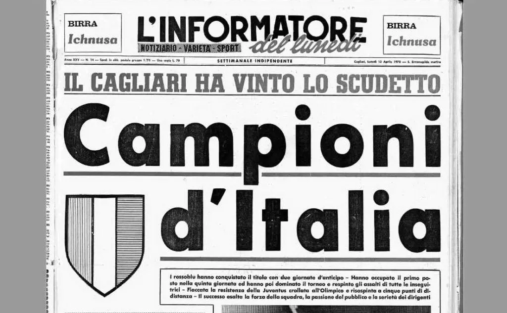 La prima pagina de L'Unione Sarda dedicata allo scudetto 1970