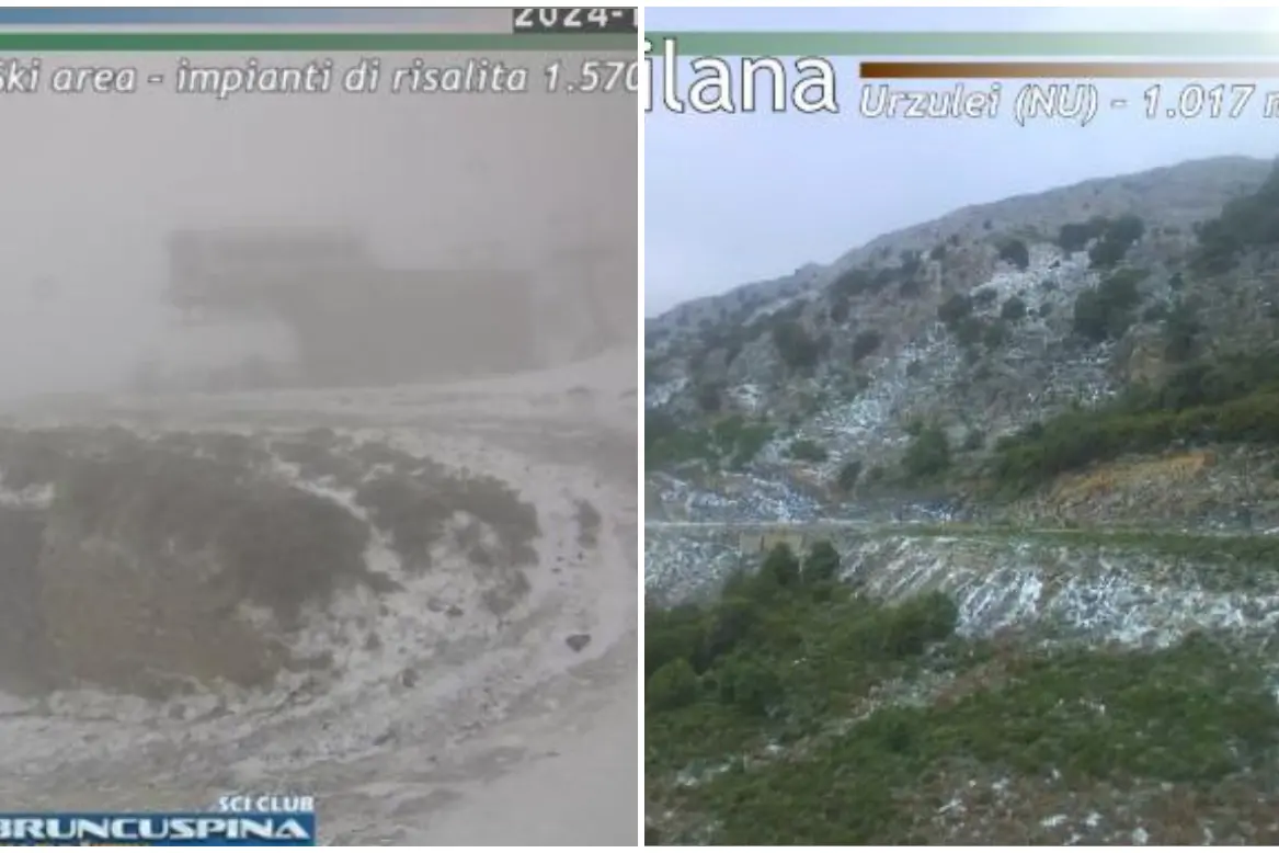 A sinistra il Bruncu Spina innevato, a destra il passo Genna Silana (foto Baku Meteo)