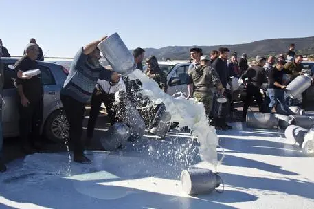 Un'immagine dalle proteste per il prezzo del latte nel 2019 (foto Ansa)