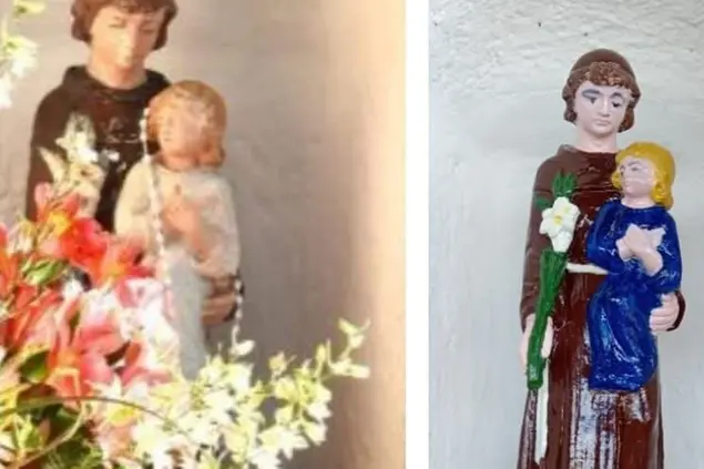 La statuina di Sant'antonio prima e dopo il restauro