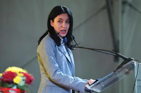 Lucia Azzolina, ministro dell'Istruzione, in occasione dell'ultima testimonianza pubblica della senatrice a vita Liliana Segre alla Cittadella della pace di Rondine, Arezzo, 9 ottobre 2020. ANSA/ALESSANDRO DI MEO