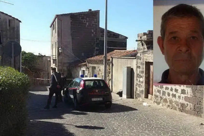 I carabinieri sul luogo dell'omicidio e nel riquadro la vittima