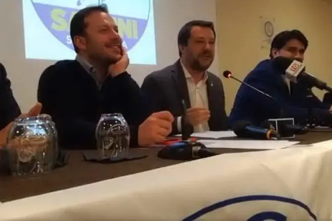 Eugenio Zoffili, Matteo Salvini e Christian Solinas (Archivio L'Unione Sarda)