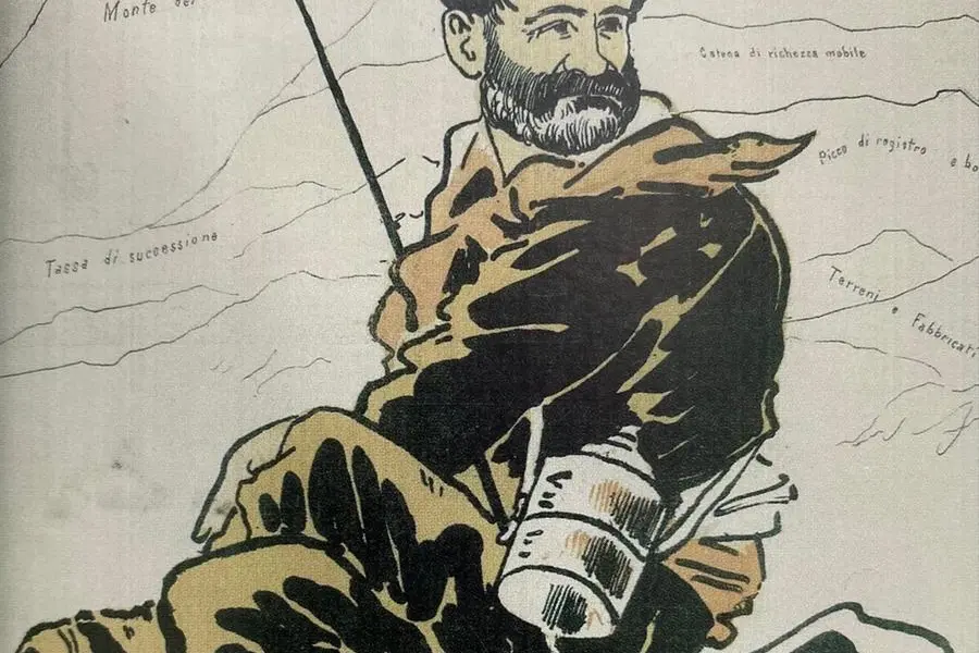 Una caricatura di Quintino Sella pubblicata sul libro Quintino Sella, lo statista con gli scarponi, a cura di Pietro Crivellaro, edito dal Cai