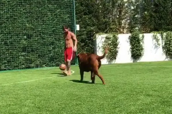 Lionel Messi gioca in giardino col suo cane
