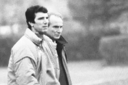 Dino Zoff e Azeglio Vicini durante l'allenamento della Nazionale di calcio nel 1986