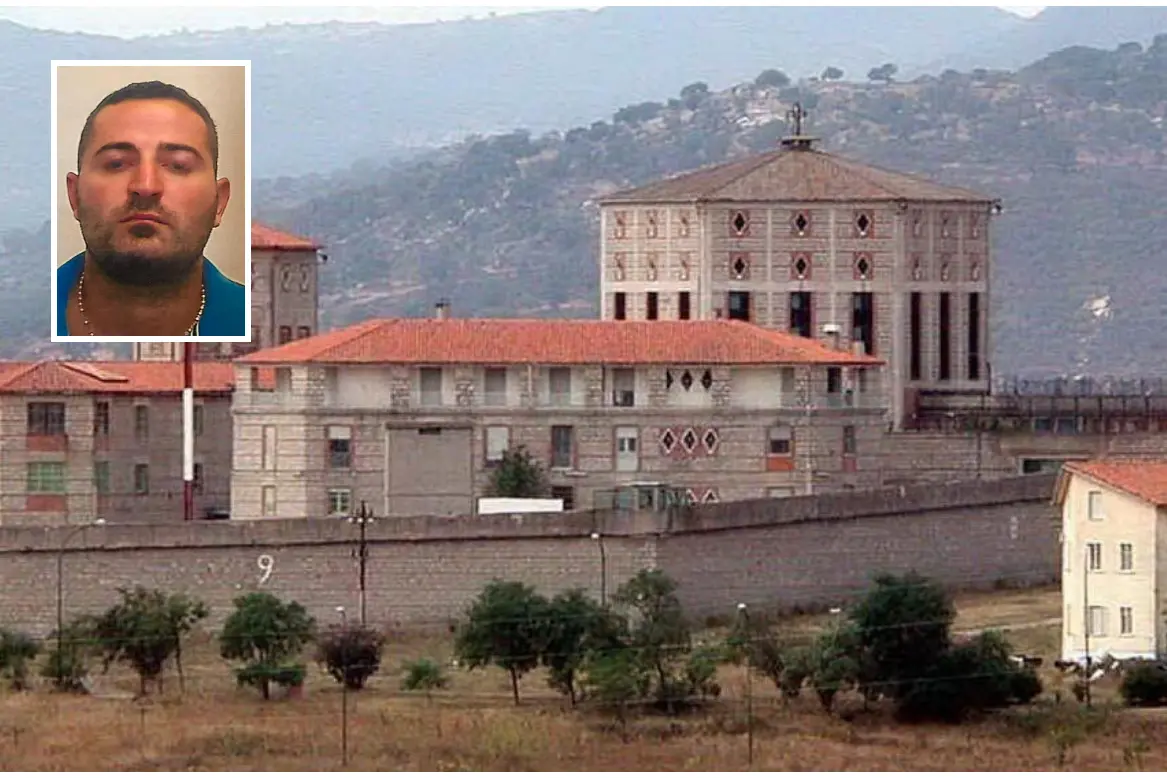 Il carcere di Badu ‘e Carros e, nel riquadro, il boss evaso (archivio L'Unione Sarda)