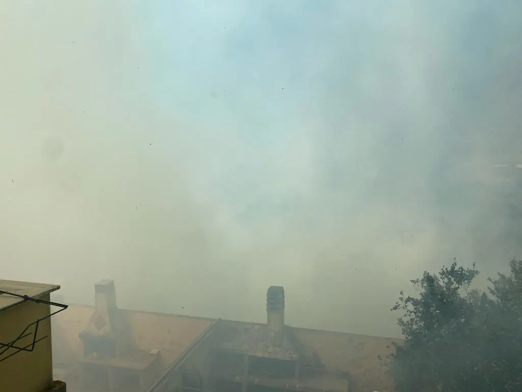 L'incendio di Selargius, vicino alle abitazioni (foto Andrea Serreli)