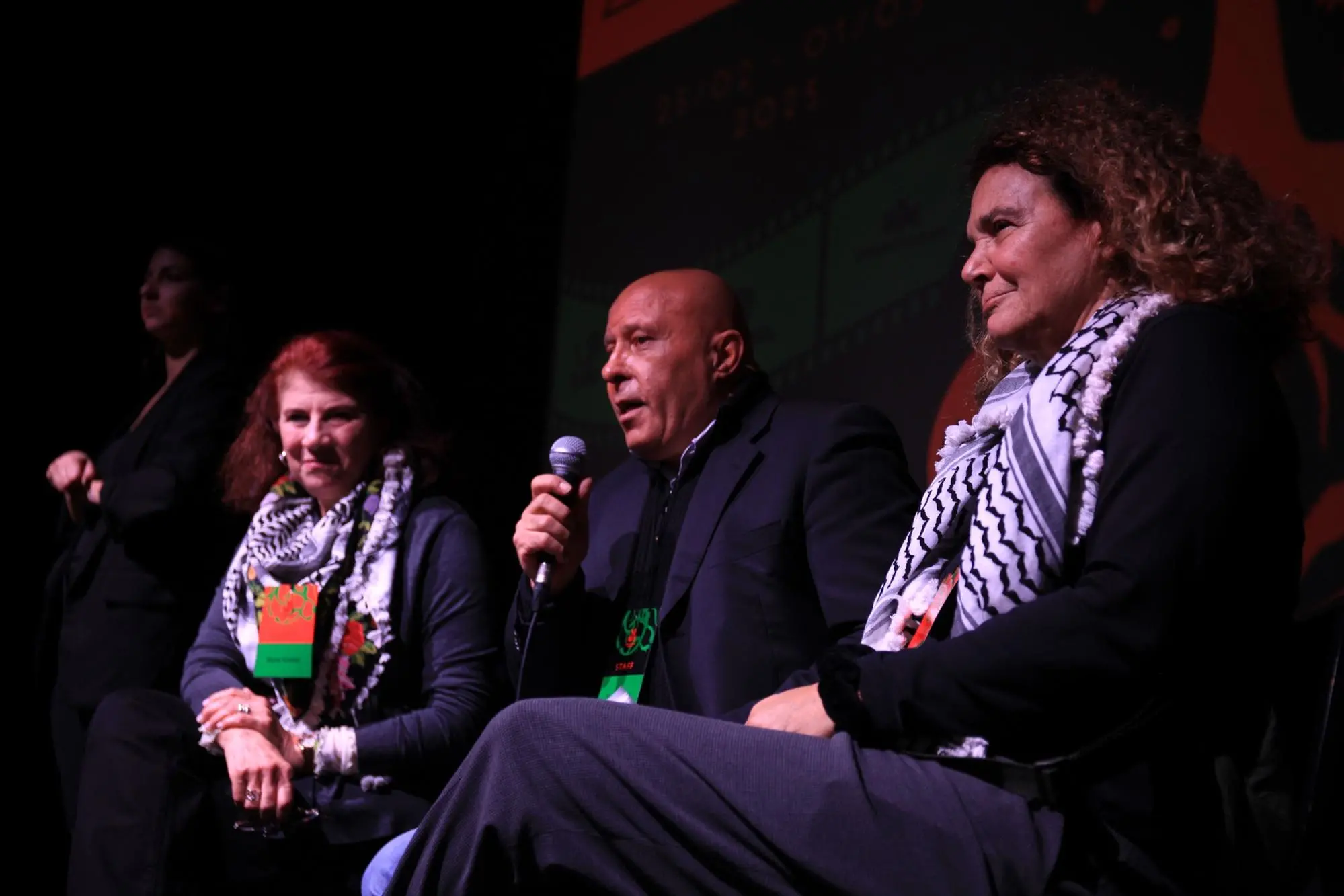 Muna Khalidi, Fawzi Ismail e Carol Mansour durante l'Al Ard Film Festival a Cagliari