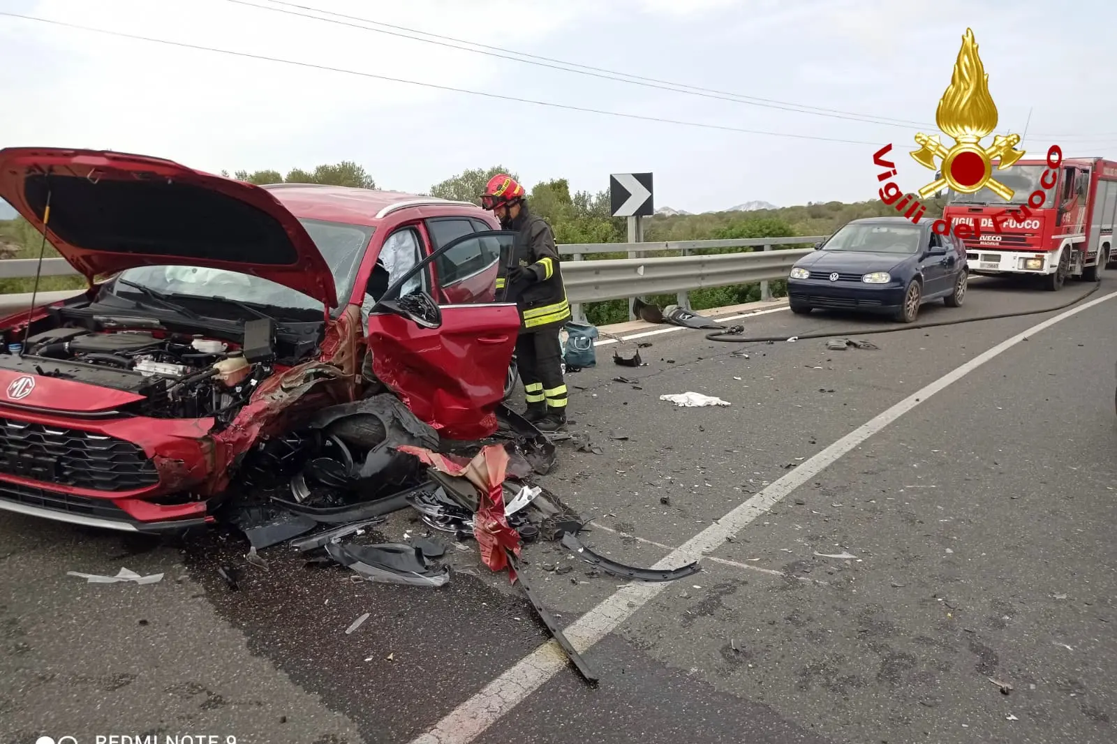 Orosei, incidente sulla statale 125 (foto Vigili del fuoco)