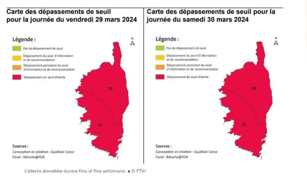 La mappa dell'allerta in Corsica