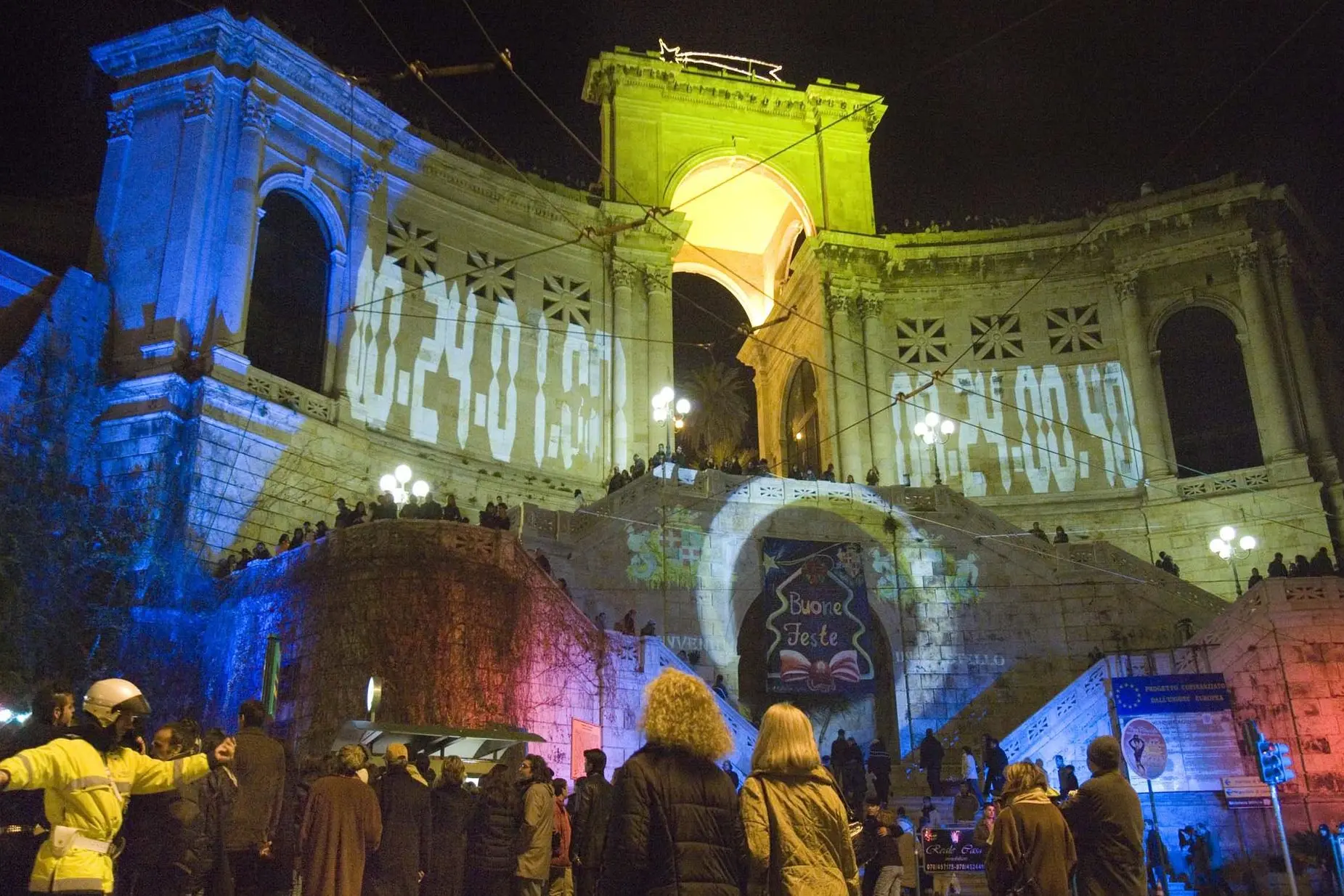 Il bastione di Saint Remy, a Cagliari, durante una passata festa di Capodanno