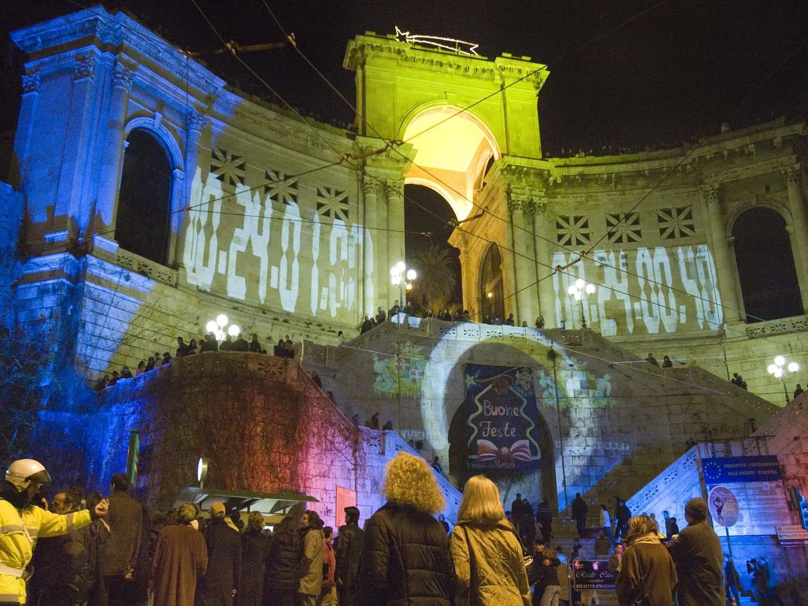 Il bastione di Saint Remy, a Cagliari, durante una passata festa di Capodanno