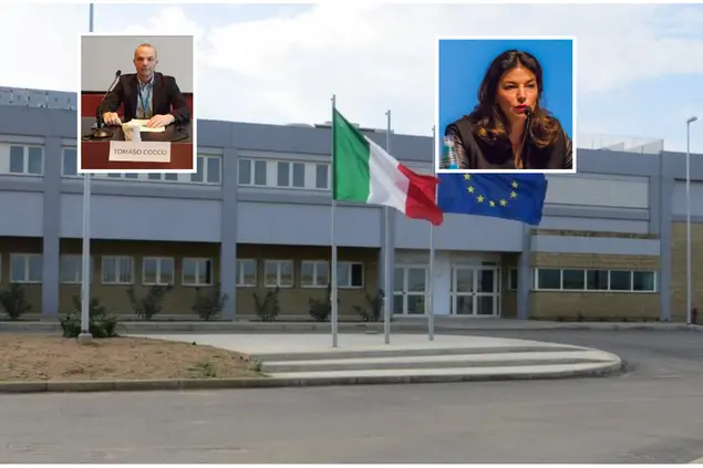 Il carcere di Uta (Ansa), nei riquadri Tomaso Cocco e Gabriella Murgia (Archivio)