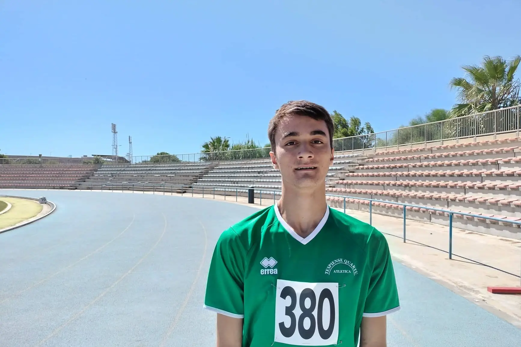 Emanuele Perra, 17 anni, sprinter della Tespiense Quartu (foto di Mattia Lasio).