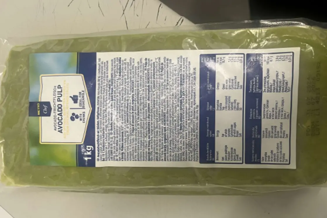Una confezione di polpa di avocado richiamata