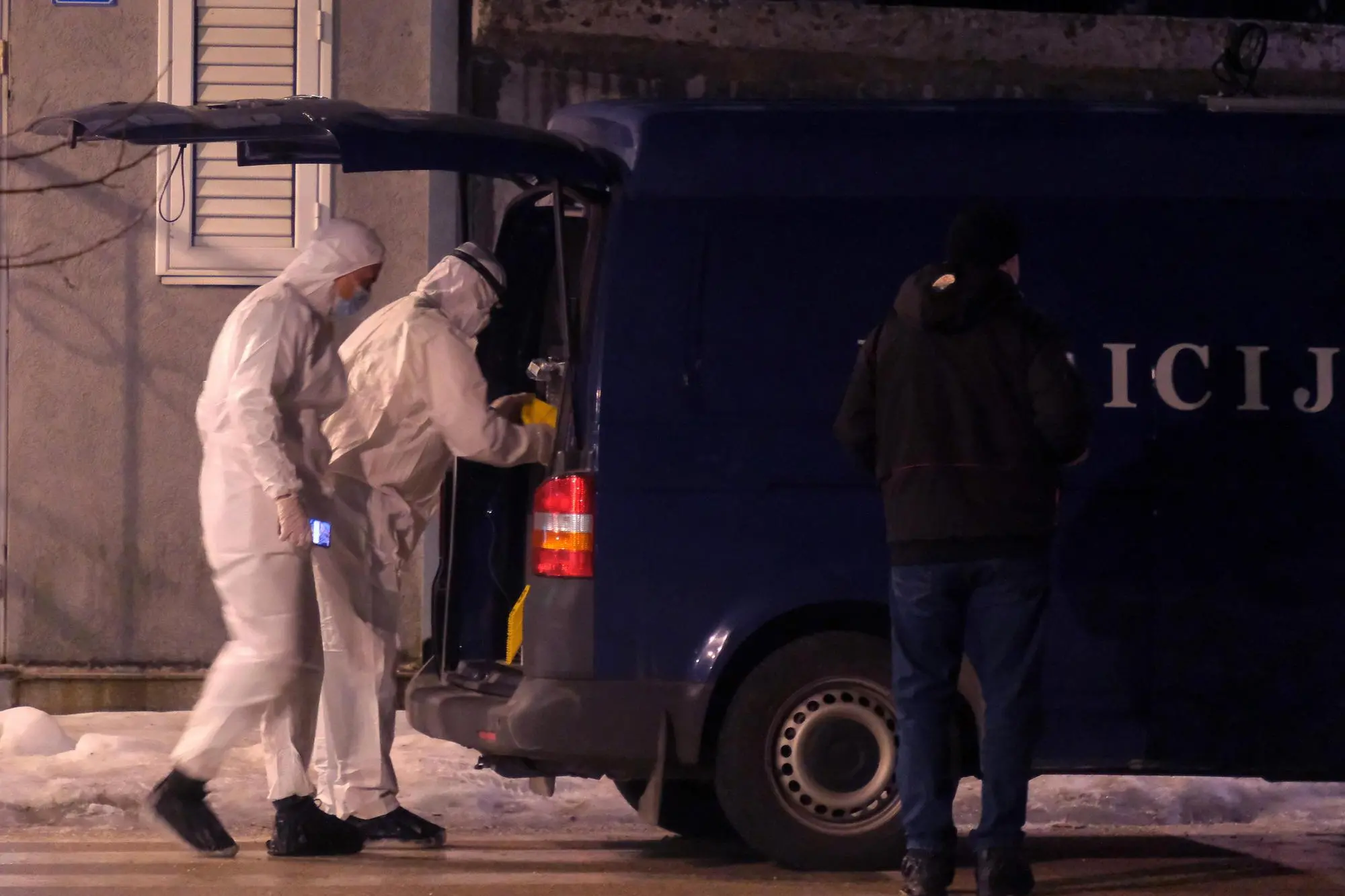 epa11801766 Forensic detectives inspect the crime scene in Cetinje, Montenegro, 01 January 2025. At least ten people were killed and several others injured in a mass shooting near Cetinje, according to Montenegro's Interior Minister Danilo Saranovic. The suspect, Aco Martinovic, reportedly opened fire at a restaurant in Bajice after a physical altercation. The gunman escaped and is being pursued by police. EPA/STRINGER