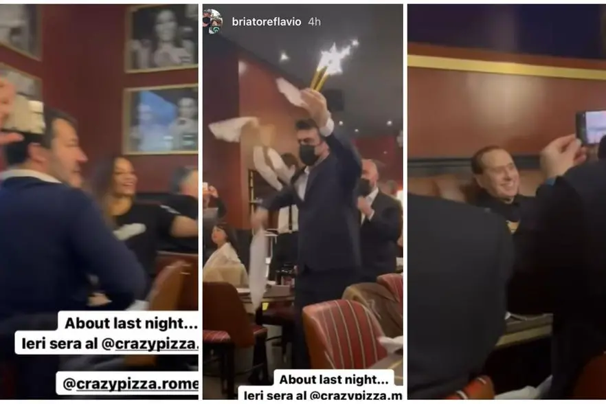 Berlusconi und Salvini beim Abendessen (Briatore Instagram)