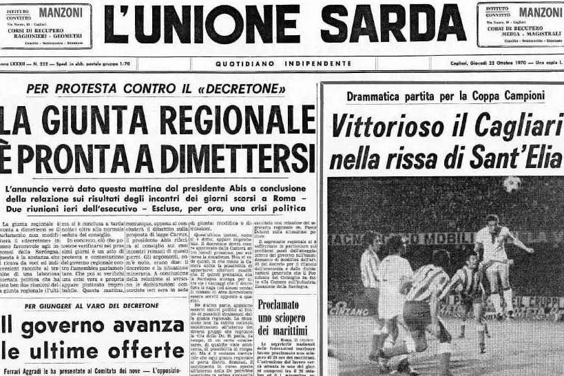 #AccaddeOggi: 22 ottobre 1970, il Cagliari festeggia la vittoria contro l'Atletico Madrid (Archivio L'Unione Sarda)