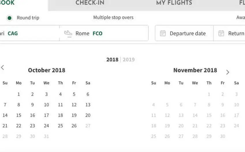 L'immagine inviataci dal lettore in cui appare chiara l'indisponibilità di voli dopo il 26 ottobre